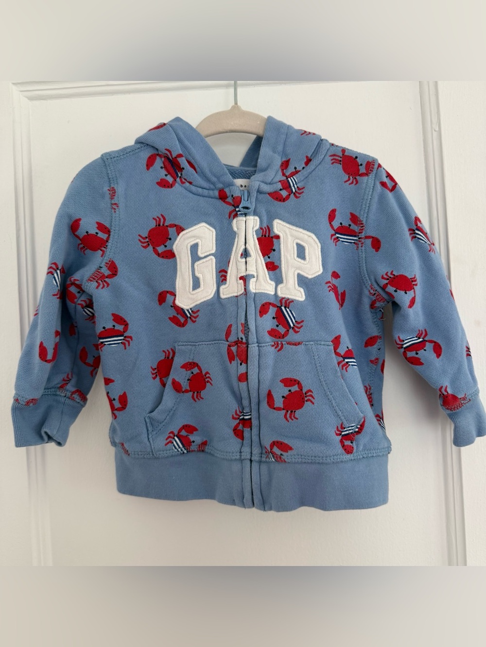baby Gap Zip-Up Hoodie All Over Crab Print Blue Red Size 12-18m EUC